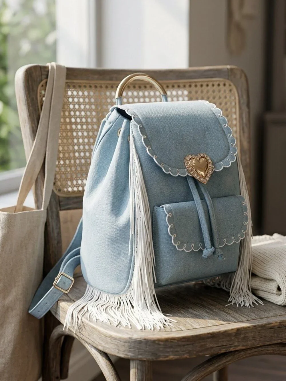 Seaside Sweetheart Fringe Backpack Denim mecpl.in display picture 1